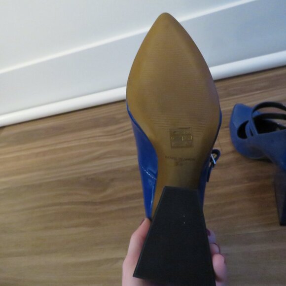 L'INTERVALLE Stefani Blue Patent Leather Block Heel Mary Jane Shoes 38 / 7.5-8 - Picture 14 of 15